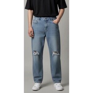 ASOS Jeans Wide Leg Juvenil 13-14Y Azul Claro Ripped Cintura Elástica